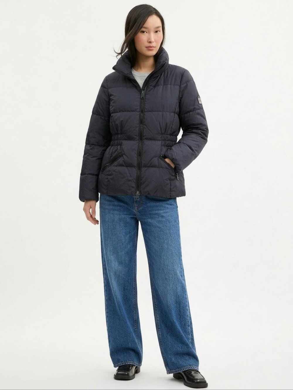 Coach Cinch Waist Puffer Jacket Coat M Black Pockets Zip Horse Logo Puffer Warm